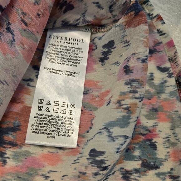 Liverpool Los Angeles Colorful Abstract Print Blouse Painted Floral Cottagecore - Picture 5 of 7